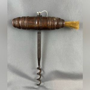 Rare Antique Wooden Corkscrew with dusting brush